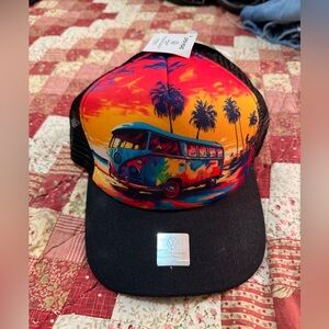 VW Bus Tue Dye Open Road Trucker Hat NWT